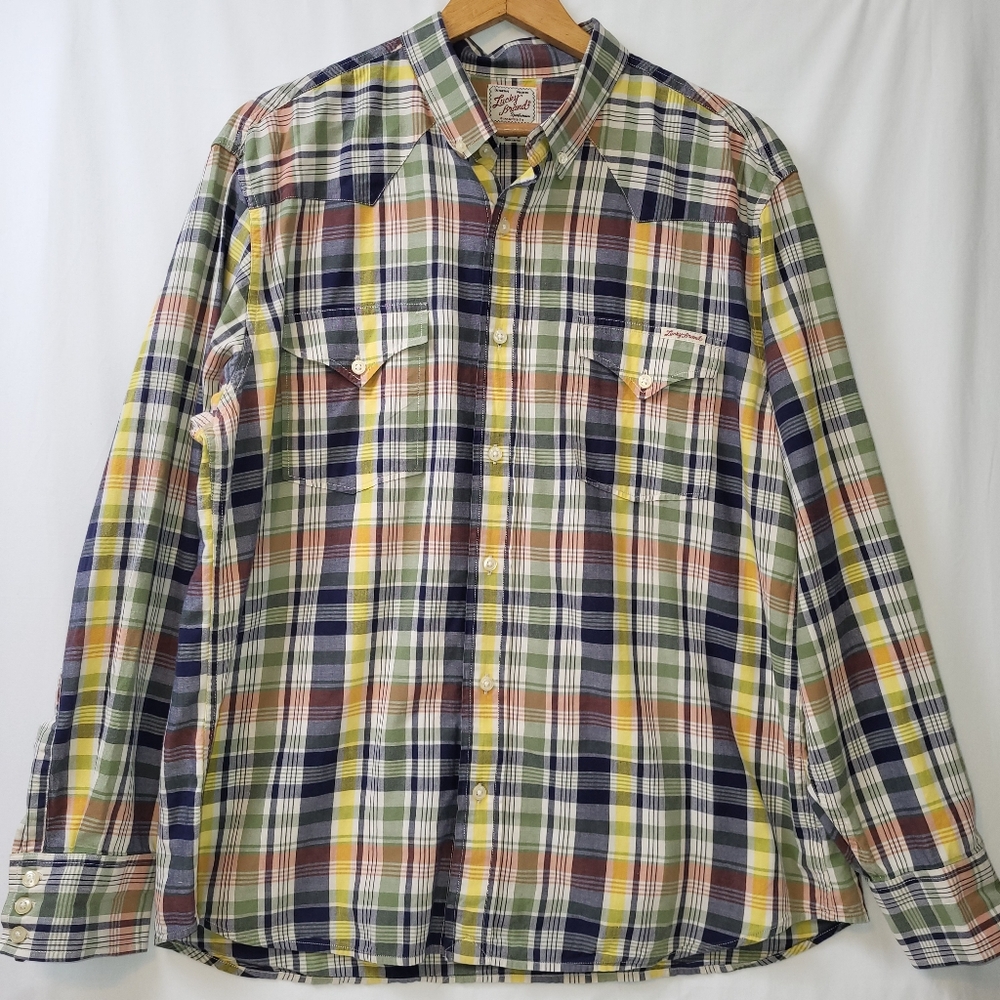 Lucky Brand Western Style Button Up Shirt Men's Size XL Plaid